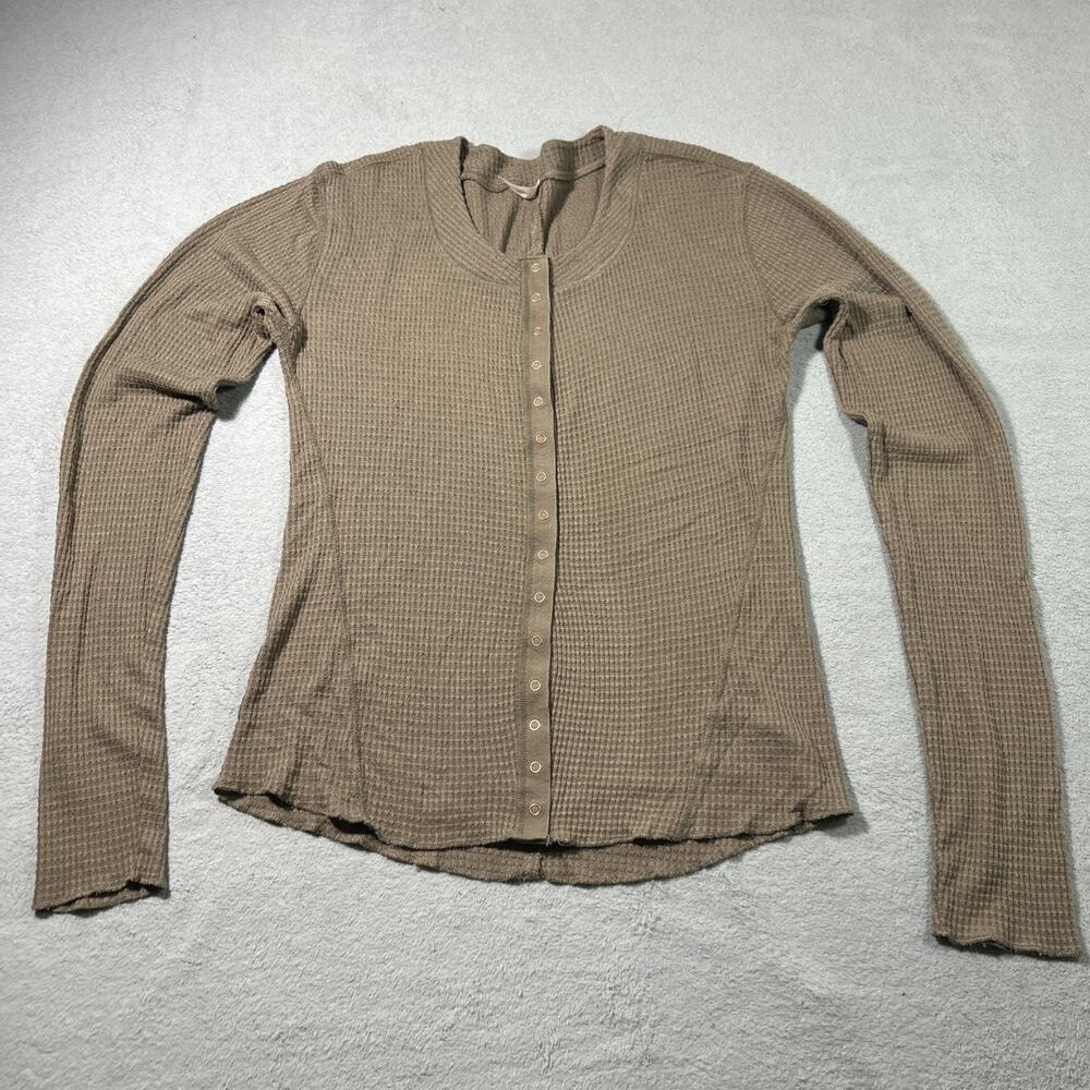 Free People intimately Henley Thermal Knit Sweater Large Beige Goth Button Up